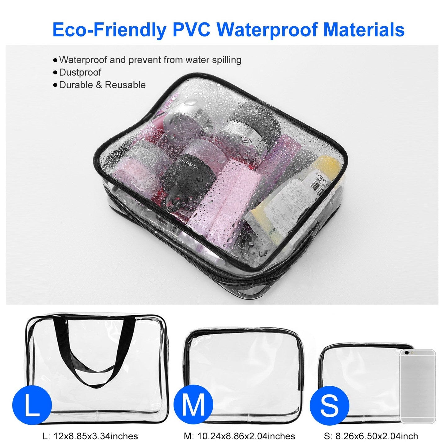 3-Piece Clear Waterproof Toiletry Bags